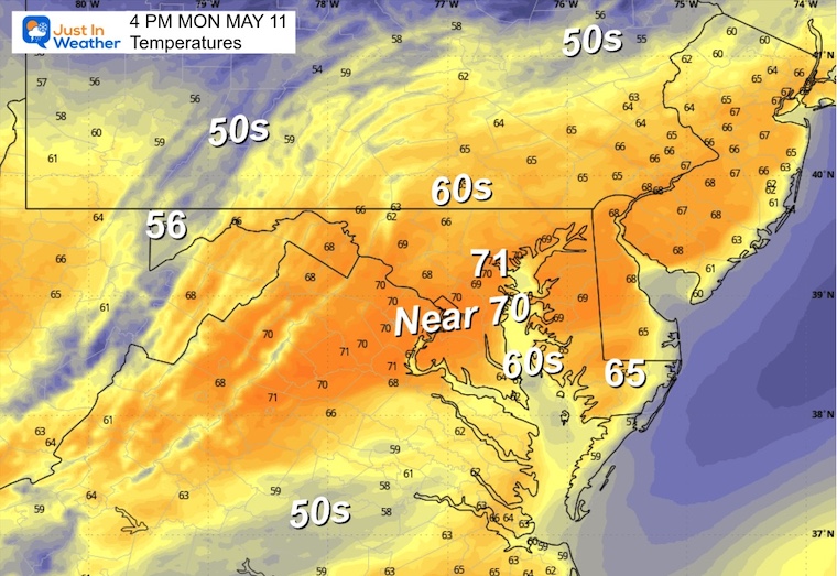 May 10 weather temperatures Monday afternoon