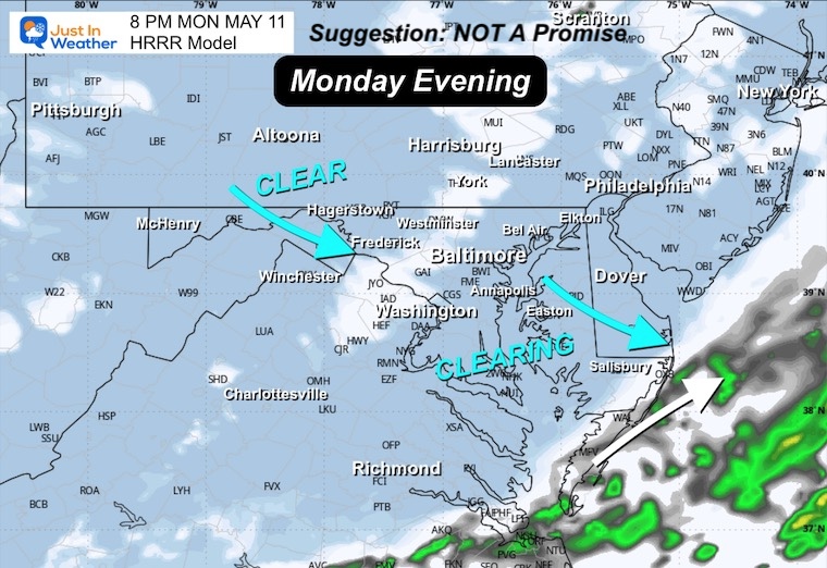 May 11 weather forecast radar rain clouds Monday evening