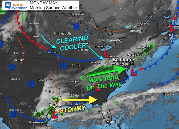 May 11 weather storm map Monday morning