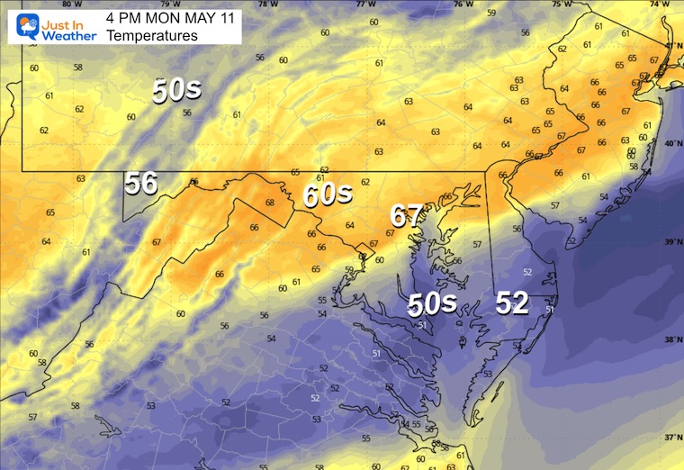 May 11 weather forecast temperatures Monday afternoon