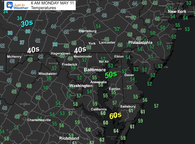May 11 weather temps Monday morning