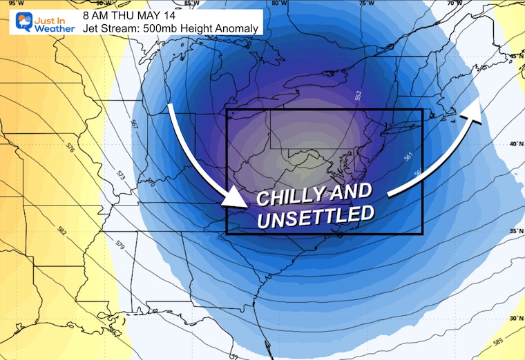 May 12 weather jet stream Thursday chilly