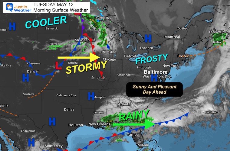May 12 weather storm map Tuesday morning