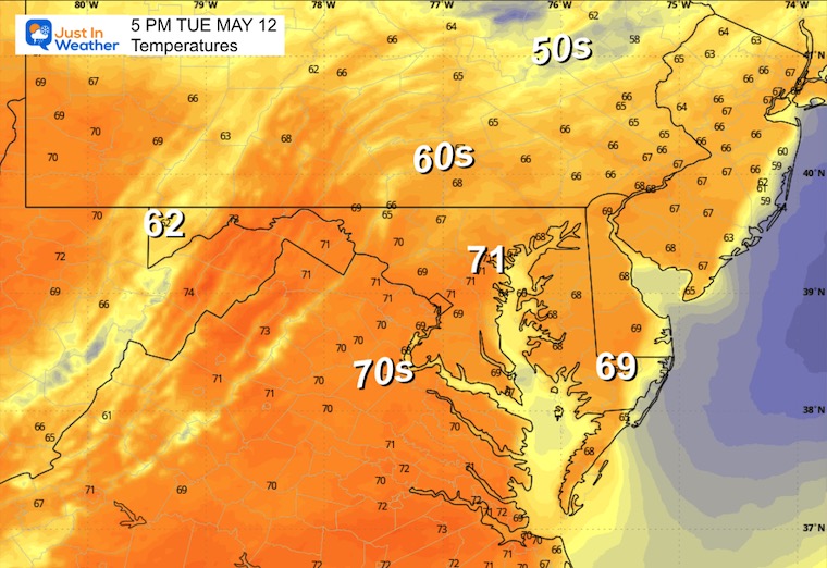 May 12 weather temperatures Tuesday afternoon
