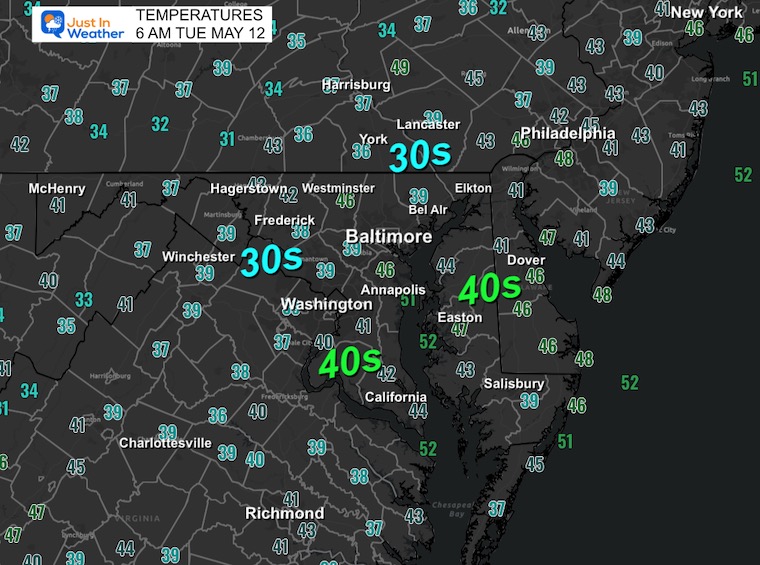 May 12 weather temperatures Tuesday morning