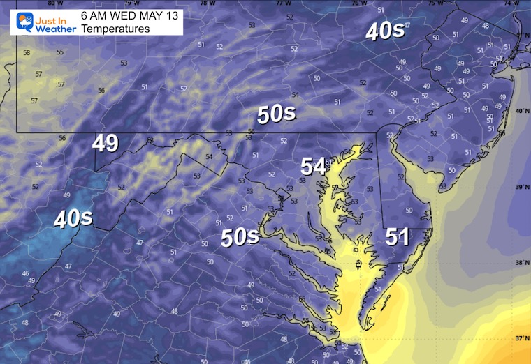 May 12 weather temperatures Wednesday morning