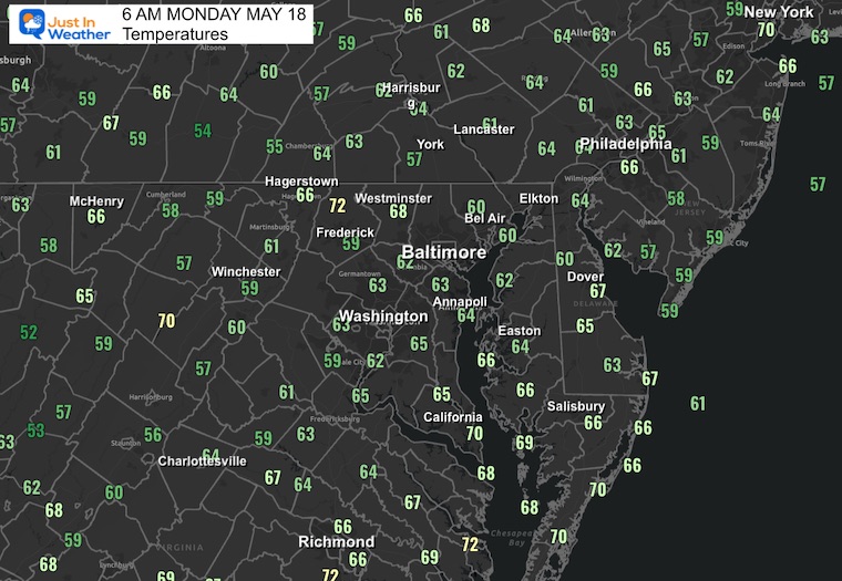 May 18 weather temperatures Monday morning