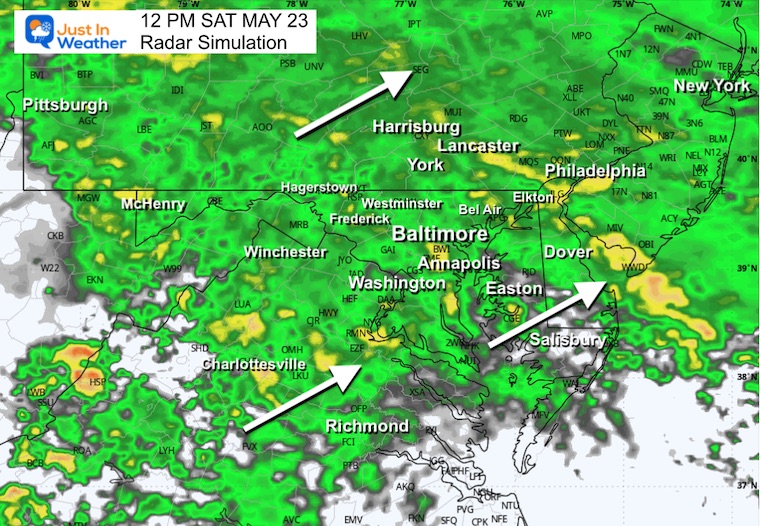 May 22 weather rain radar forecast Saturday 12 PM