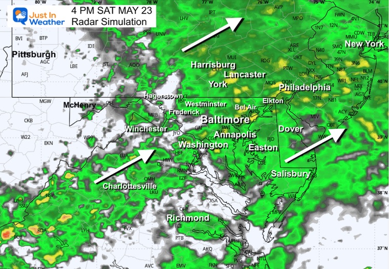 May 22 weather rain radar forecast Saturday 4 PM