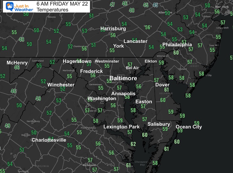 May 22 weather temperatures Friday morning