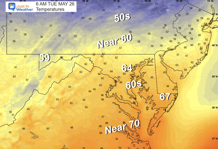 May 25 weather temperatures Tuesday morning