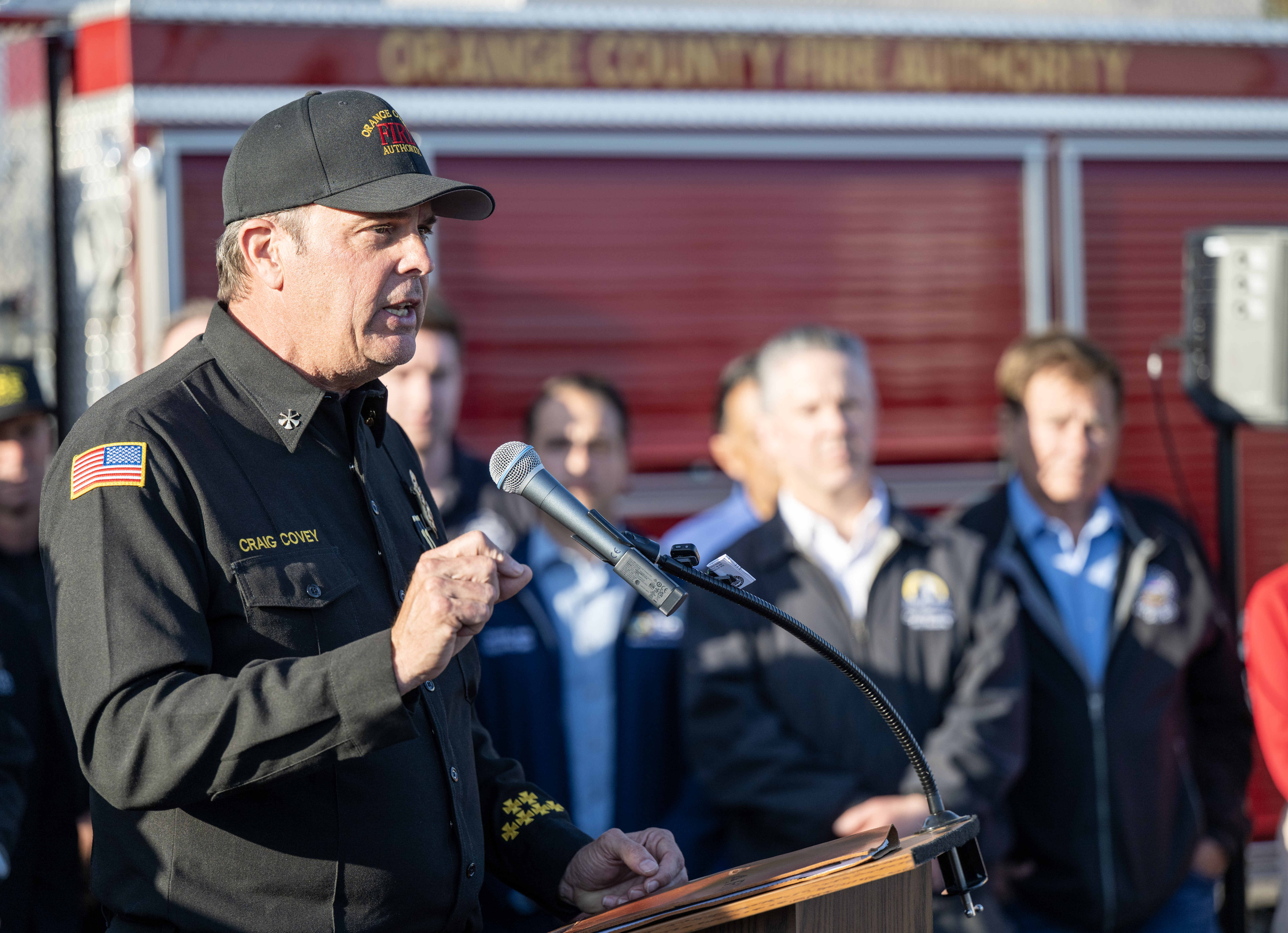 Orange County Fire Authority Chief Craig Covey updates the media...