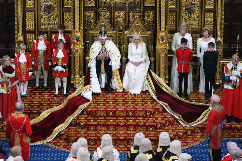 Britain's king Charles delivers the king's speech alongside queen Camilla at the Palace of Westminster in London. Photograph: Kirsty Wigglesworth/PA Wire