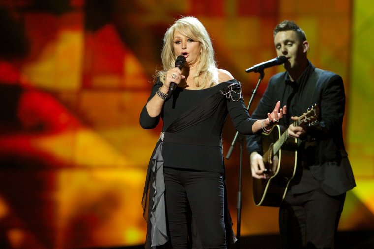 MALMO, SWEDEN - MAY 17: Bonnie Tyler of the United Kingdom performs during a dress rehearsal ahead of the finals of the Eurovision Song Contest 2013 at Malmo Arena on May 17, 2013 in Malmo, Sweden. (Photo by Ragnar Singsaas/Getty Images)