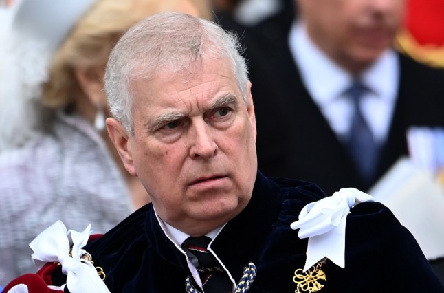 Then Britain's Prince Andrew, the Duke of York, departs after the Coronation of Britain's King Charles III and Queen Camilla at Westminster Abbey, London, Britain, 06 May 2023 (reissued 19 February 2026).