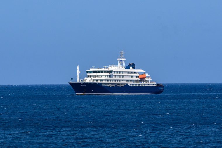 A general view of the cruise ship MV Hondius stationary off the port of Praia, the capital of Cape Verde, on May 3, 2025. An outbreak of "severe acute respiratory illness" on board a cruise ship in the Atlantic has left two people dead and a third in intensive care in Johannesburg, South Africa's health ministry told AFP on May 3, 2025. The outbreak occurred on the MV Hondius, travelling from Ushuaia in Argentina to Cape Verde. The patient being treated in Johannesburg tested positive for a hantavirus, a family of viruses that can cause hemorrhagic fever, South African spokesperson Foster Mohale said. (Photo by AFP via Getty Images)