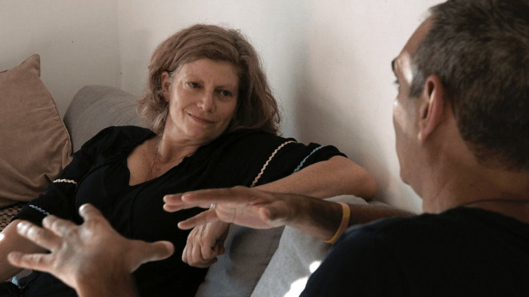 Gillian interviews Rabbi Avi Dabush during a visit to a kibbutz in southern Israel
