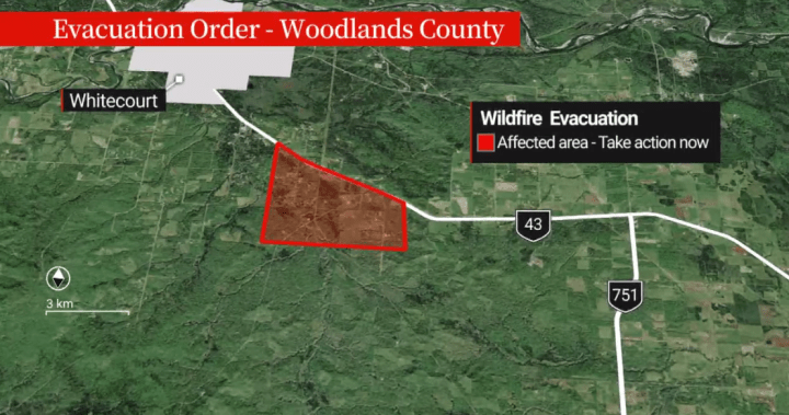 Out-of-control wildfire prompts evacuation south of Whitecourt