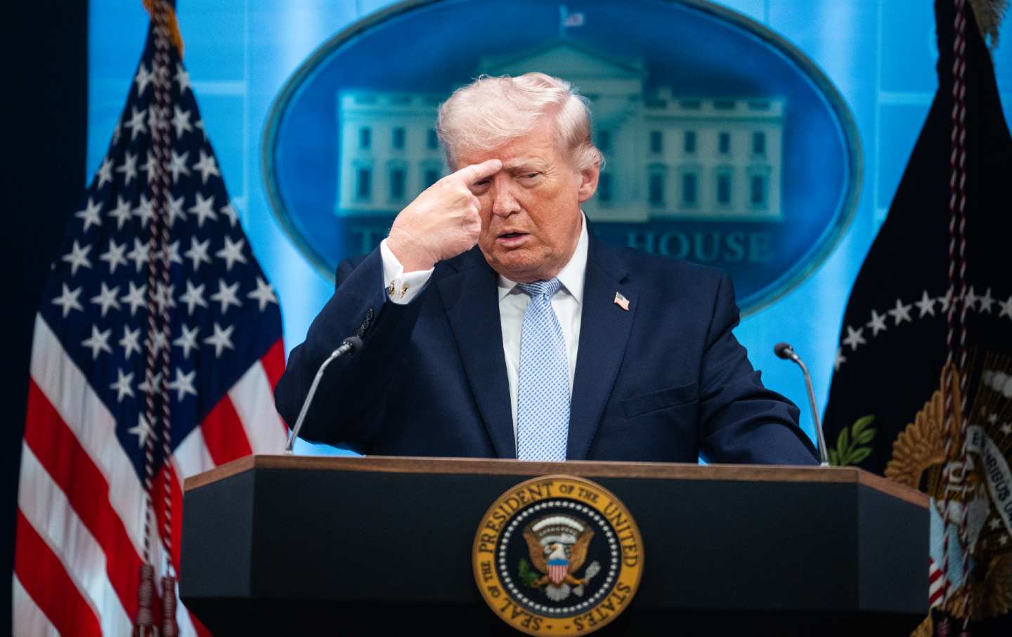 President Donald Trump at an April press conference about the war in Iran.