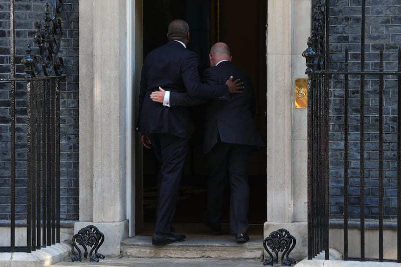 Deputy prime minister David Lammy and attorney general Richard Hermer arrive at Downing Street. Photograph: Carl Court/Getty Images