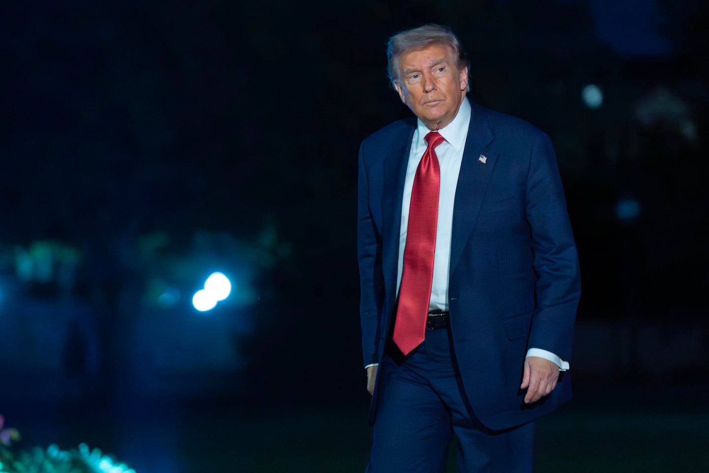 President Trump walks on the South Lawn upon his arrival to the White House, on May 8, 2026, in Washington.