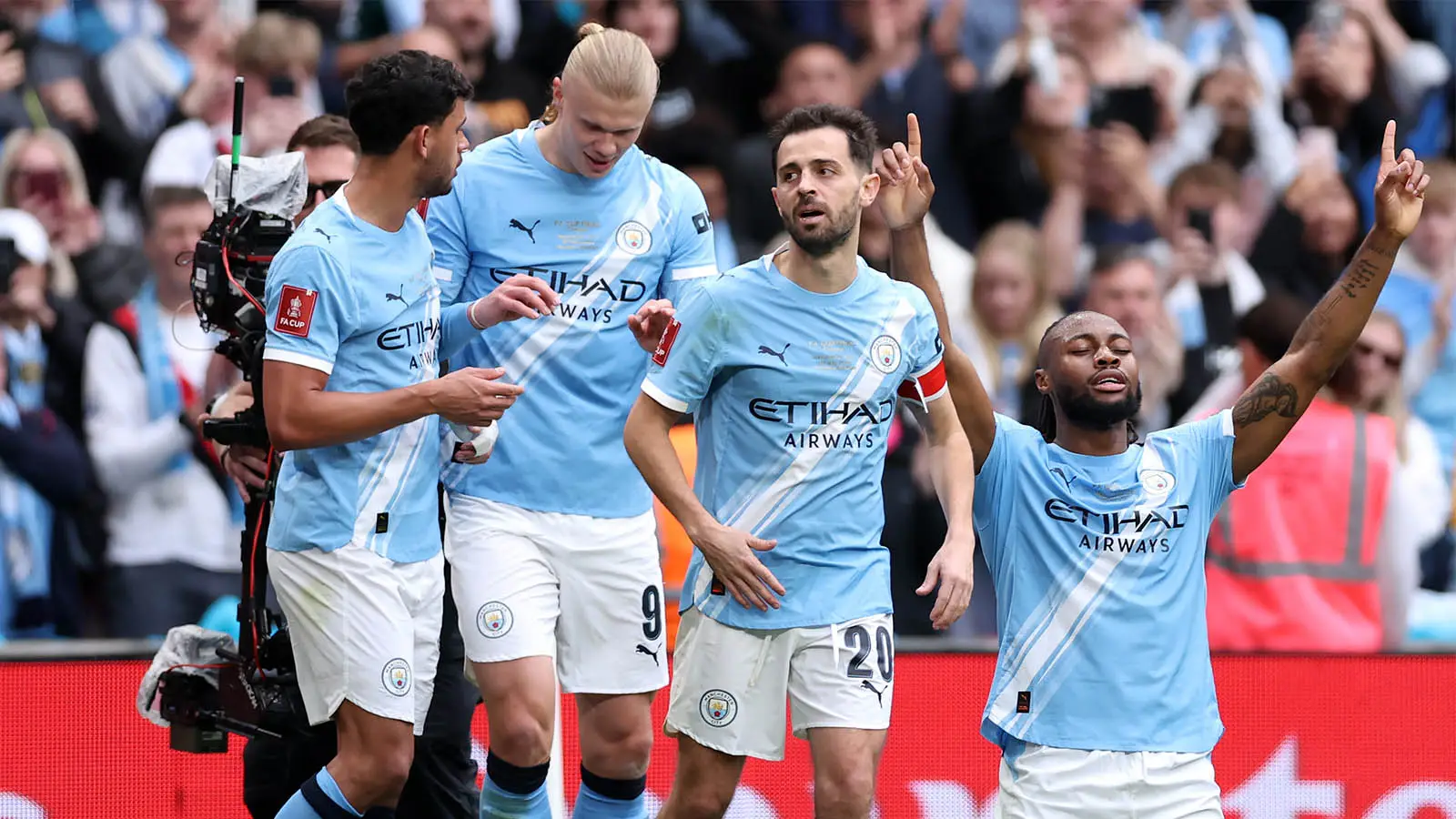 Bernardo Silva (second from right) will leave Man City this summer (Image: Getty)