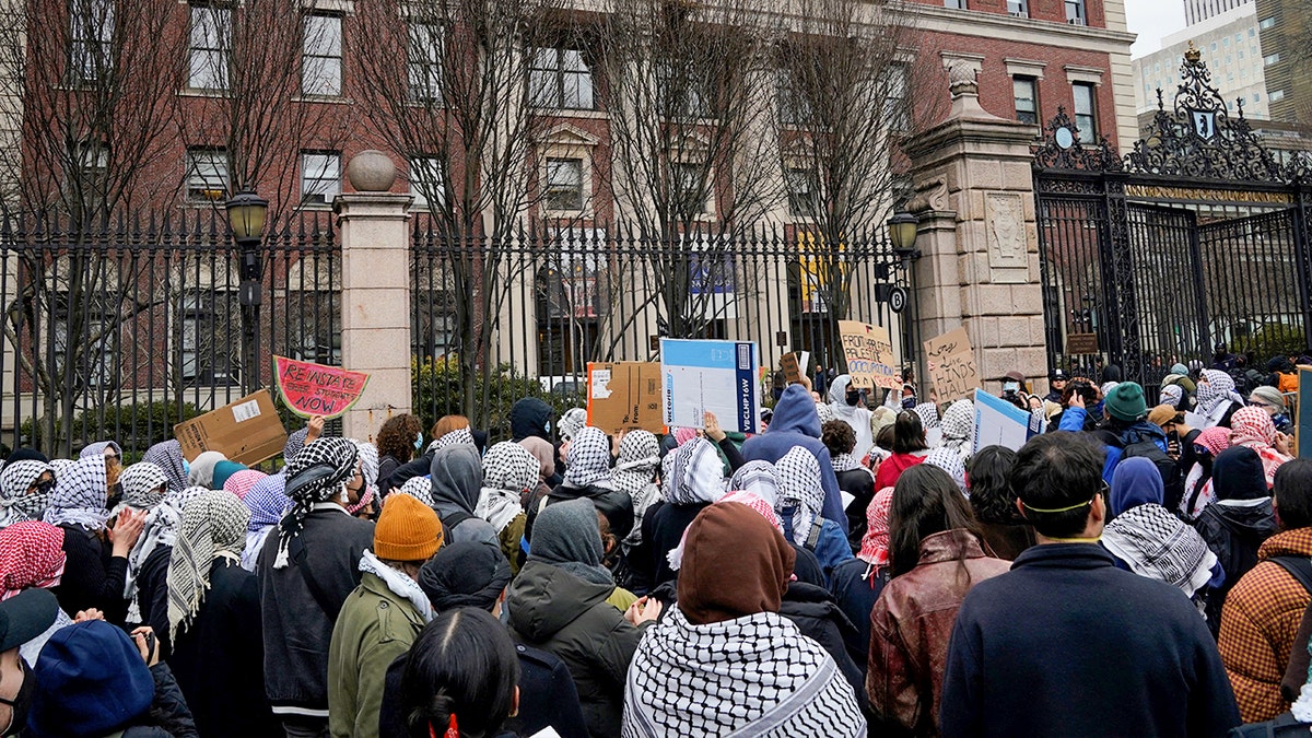 Pro-Palestinian student protesters demonstrating outside Barnard College in New York