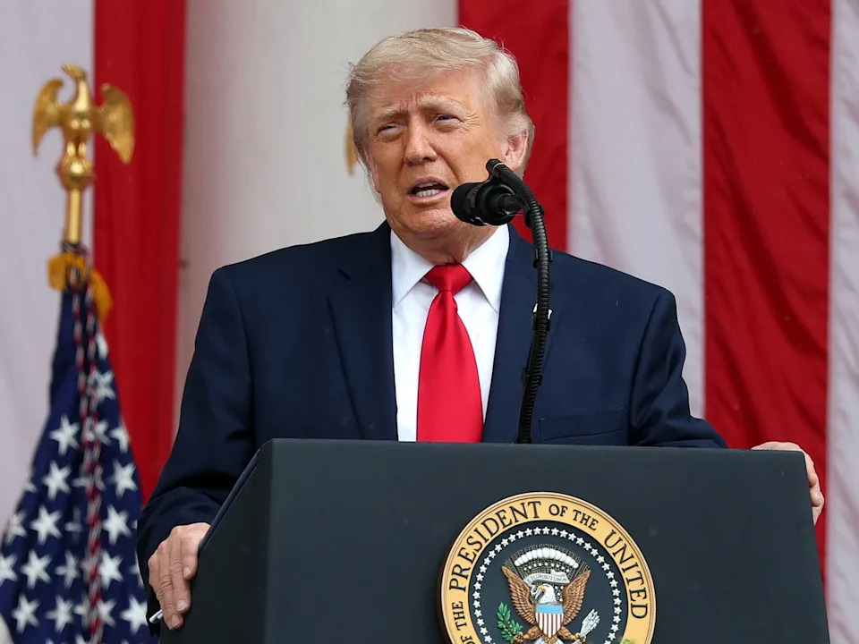 Kevin Dietsch/Getty Images - PHOTO: President Donald Trump delivers remarks during a Memorial Day ceremony at Arlington National Cemetery, May 25, 2026 in Arlington, Virginia.