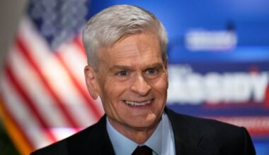 Sen. Bill Cassidy, R-La., speaks to supporters during an election night watch party Saturday, May 16, 2026, in Baton Rouge, La. (AP Photo/Gerald Herbert)