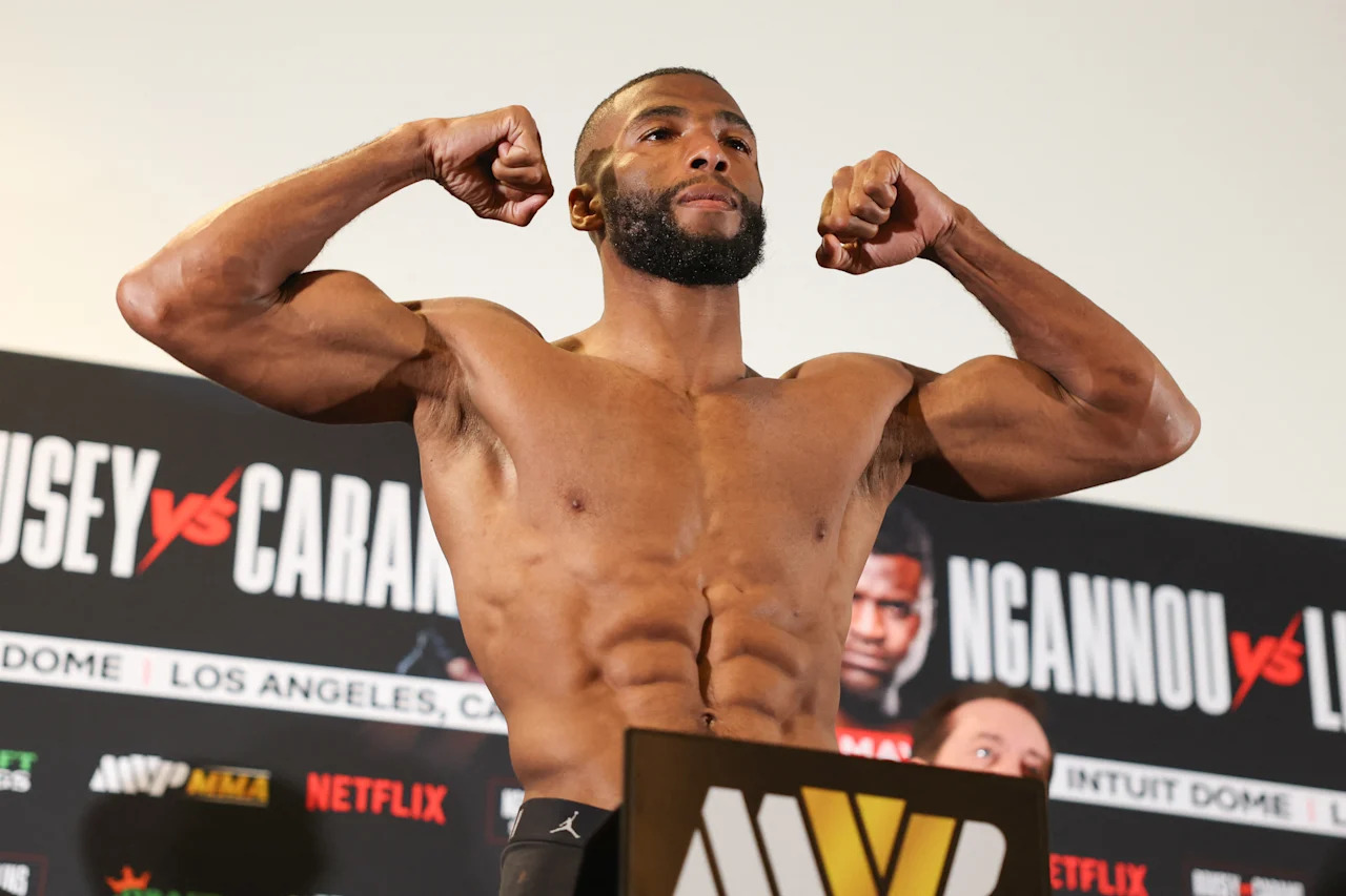 French Mixed Martial Arts (MMA) fighter Salahdine Parnasse weighs in during the official weigh-in ahead of the Most Valuable Promotions (MVP) and Netflix Professional MMA fight in Manhattan Beach, California on May 15, 2026. (Photo by Patrick T. Fallon / AFP via Getty Images)
