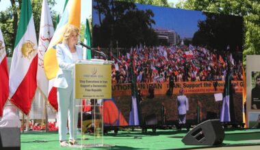 Former US Ambassador to Denmark Carla Sands addresses a rally of Iranian Americans and supporters of the NCRI in Washington, D.C., on May 16, 2026