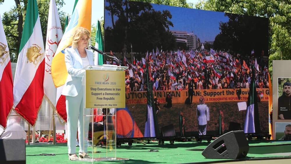 Former US Ambassador to Denmark Carla Sands addresses a rally of Iranian Americans and supporters of the NCRI in Washington, D.C., on May 16, 2026