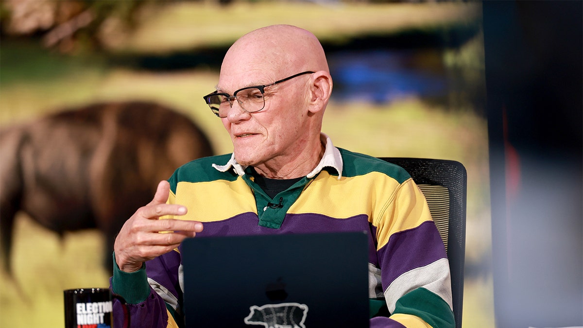James Carville speaking onstage at Amazon Studios in Culver City, California.