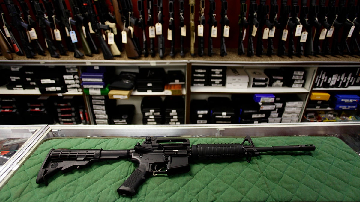 Assault rifle on display at Colorado gun store