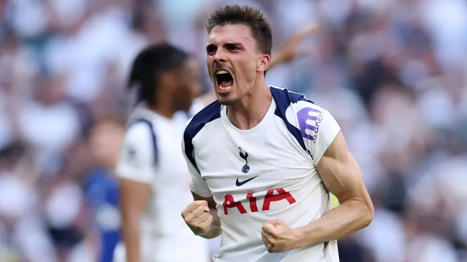 Joao Palhinha celebrates after scoring for Tottenham