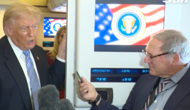 Trump lambasts reporter inches from his face on flight from China and calls him ‘treasonous’ over Iran question