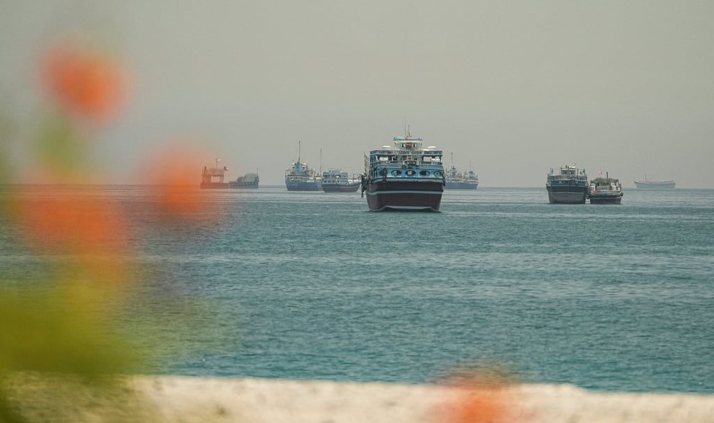 Vessels sail through the Strait of Hormuz, as seen from Musandam, Oman, on Monday. Photo: Reuters