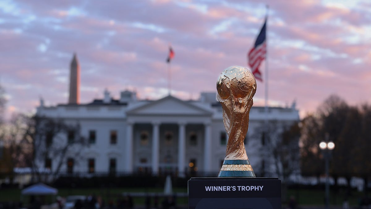 FIFA World Cup Trophy displayed outside the White House in Washington, D.C.