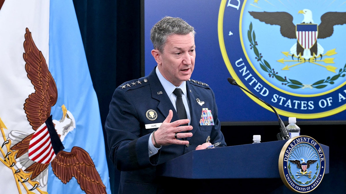 Gen. Dan Caine speaking at a Pentagon news conference