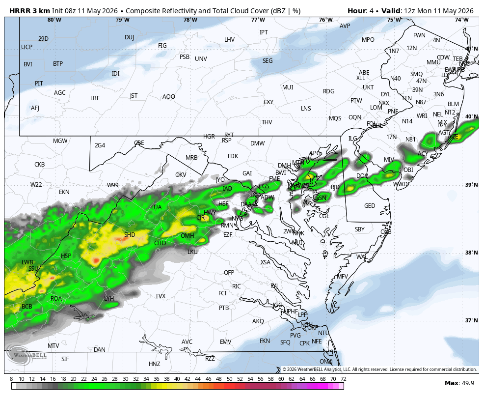 May 11 weather forecast radar rain clouds Monday