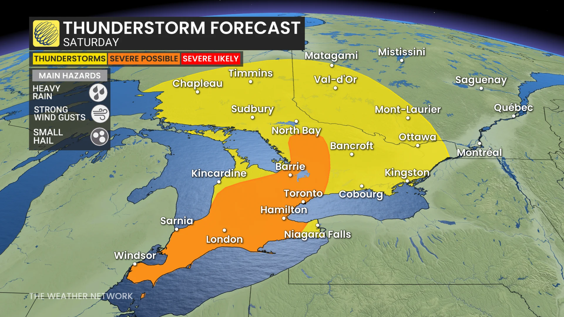 Ontario storm risk map Saturday
