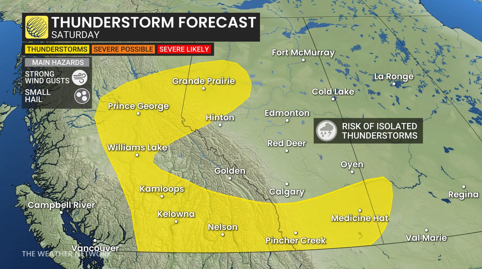 Alberta storm risk map Saturday