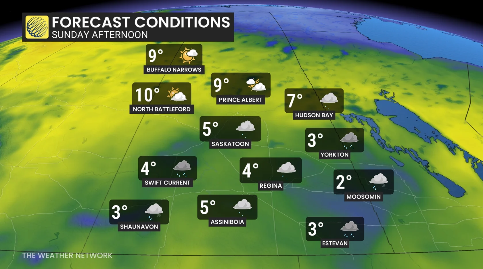Saskatchewan temperatures and icons Sunday