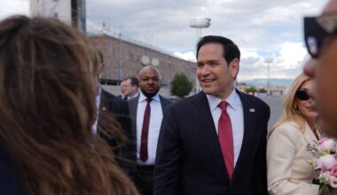 Secretary of State Marco Rubio boards his plane at Zvartnots International Airport, Tuesday, May 26, 2026, in Yerevan, Armenia. (AP Photo/Julia Demaree Nikhinson, Pool)