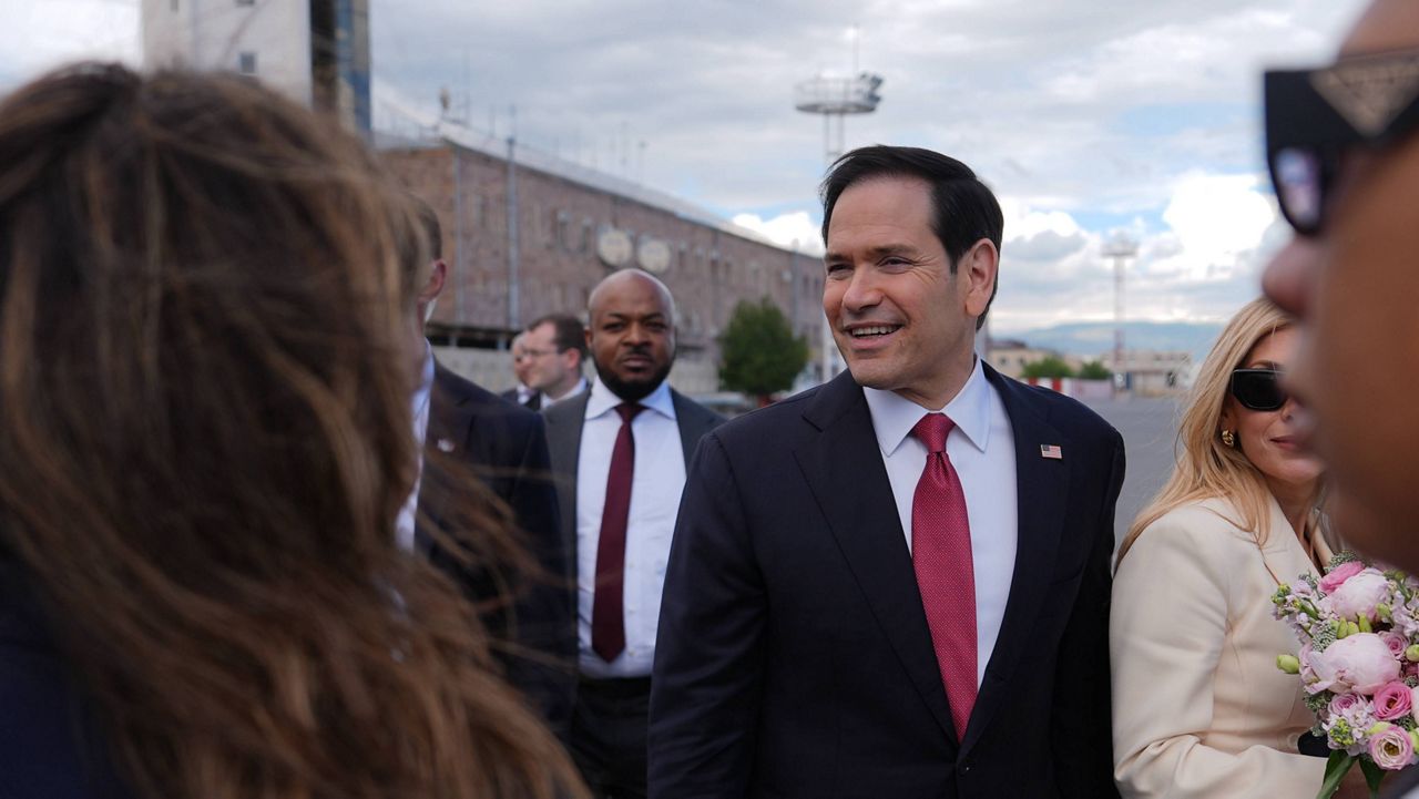Secretary of State Marco Rubio boards his plane at Zvartnots International Airport, Tuesday, May 26, 2026, in Yerevan, Armenia. (AP Photo/Julia Demaree Nikhinson, Pool)