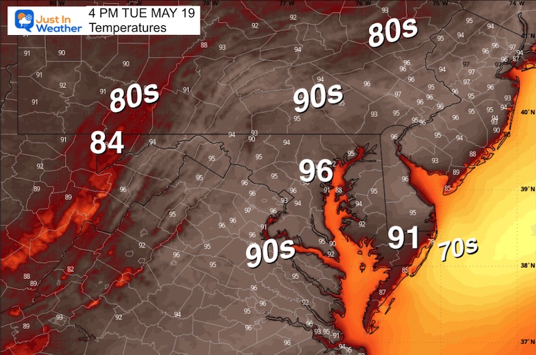 May 18 weather temperatures Tuesday afternoon
