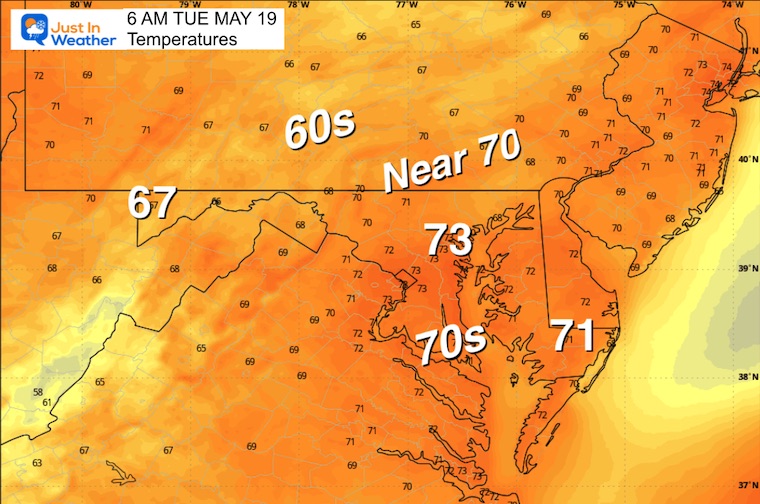 May 18 weather temperatures Tuesday morning