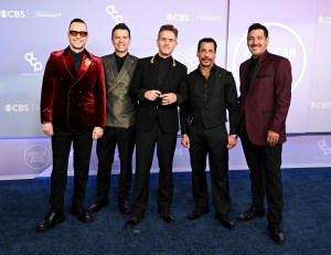 Donnie Wahlberg, Jordan Knight, Joey McIntyre, Danny Wood and Jonathan Knight of New Kids on the Block at The 52nd American Music Awards held at the MGM Grand Garden Arena on May 25, 2026 in Las Vegas, Nevada.