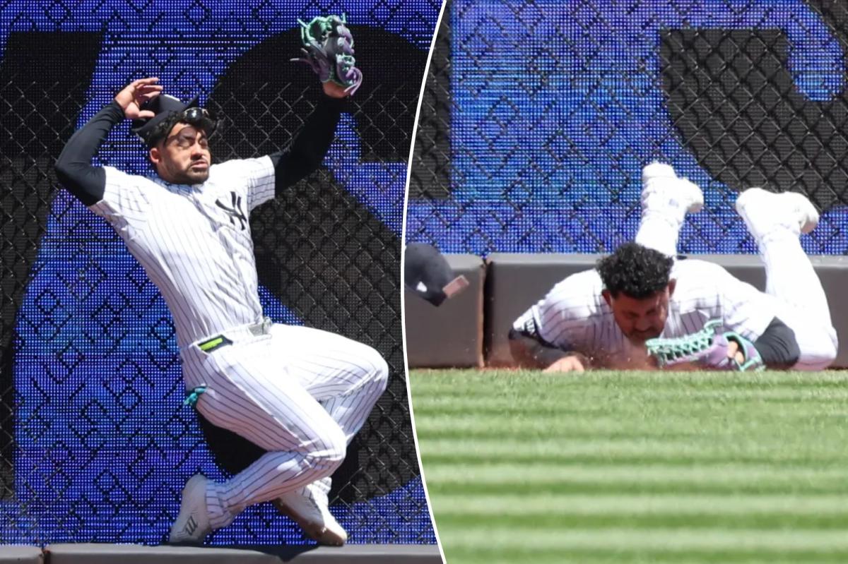 Yankees' Jasson Dominguez carted off after crashing into wall
