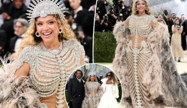 Beyoncé is a sparkly skeleton on the Met Gala 2026 red carpet with Blue Ivy and Jay-Z